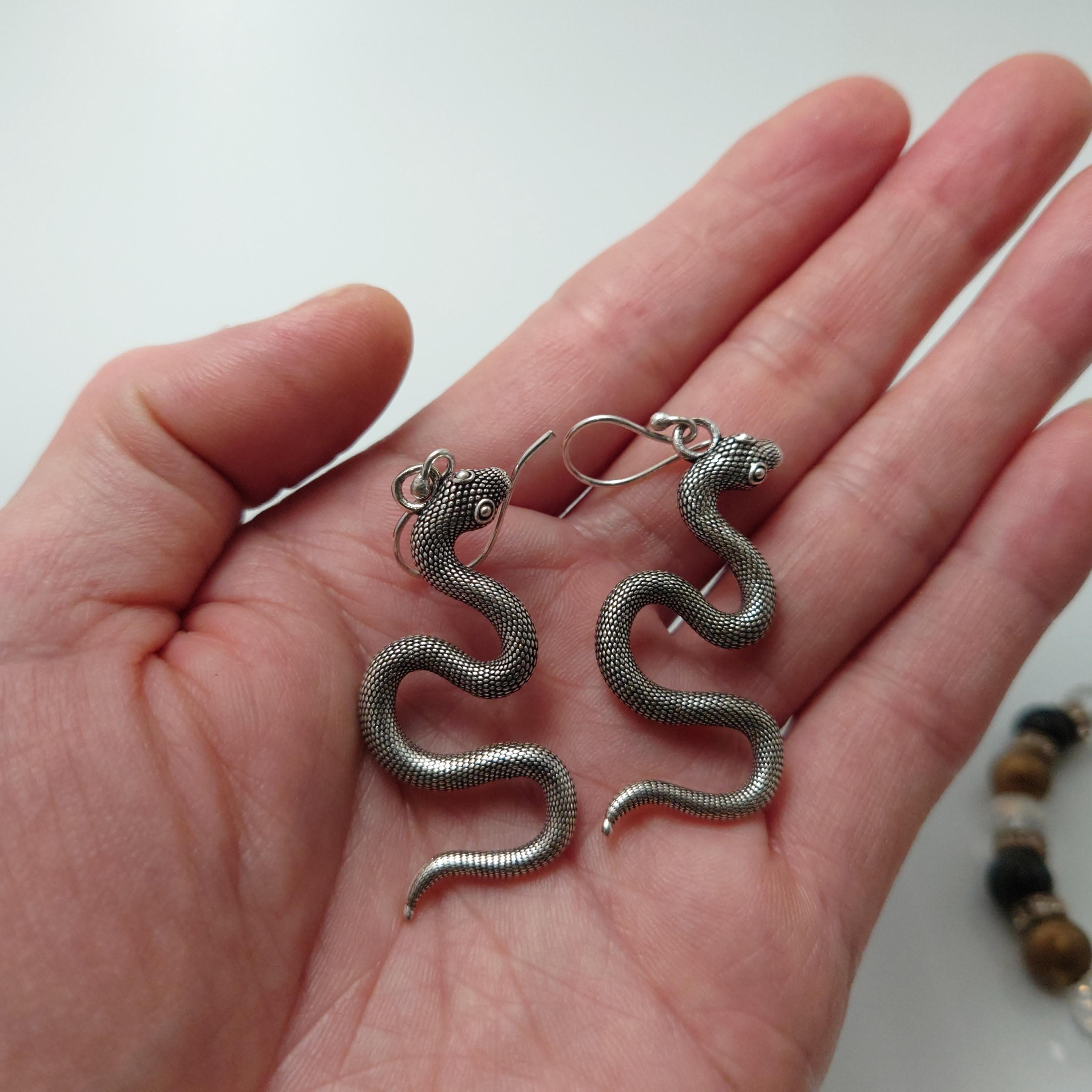 Silver Snake Earrings, Bohemian Dangle Earrings