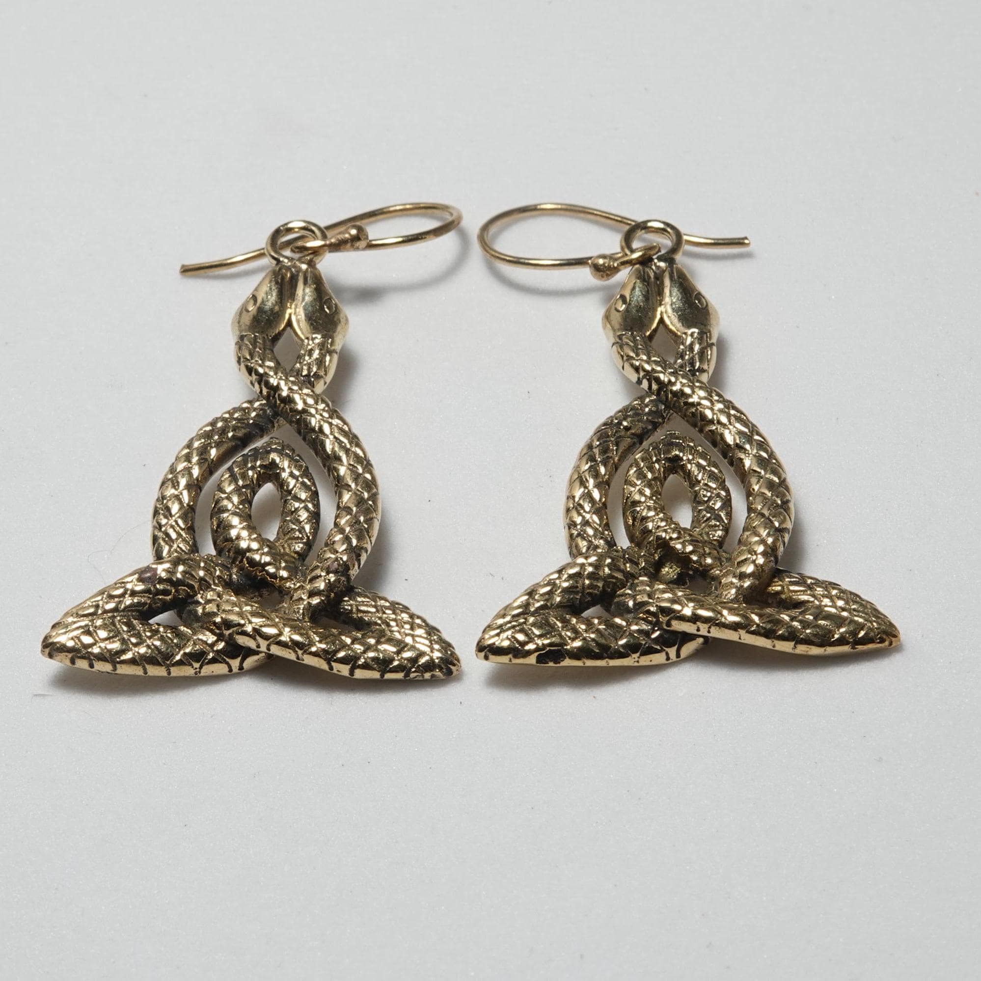 Boho Brass Snake Earrings, Handmade Celtic Knot Jewelry