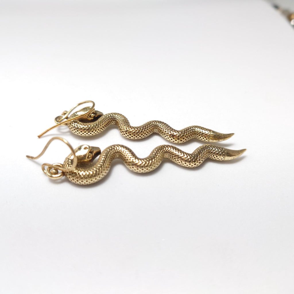 Brass Snake Dangle Earrings, Bohemian Statement Jewelry