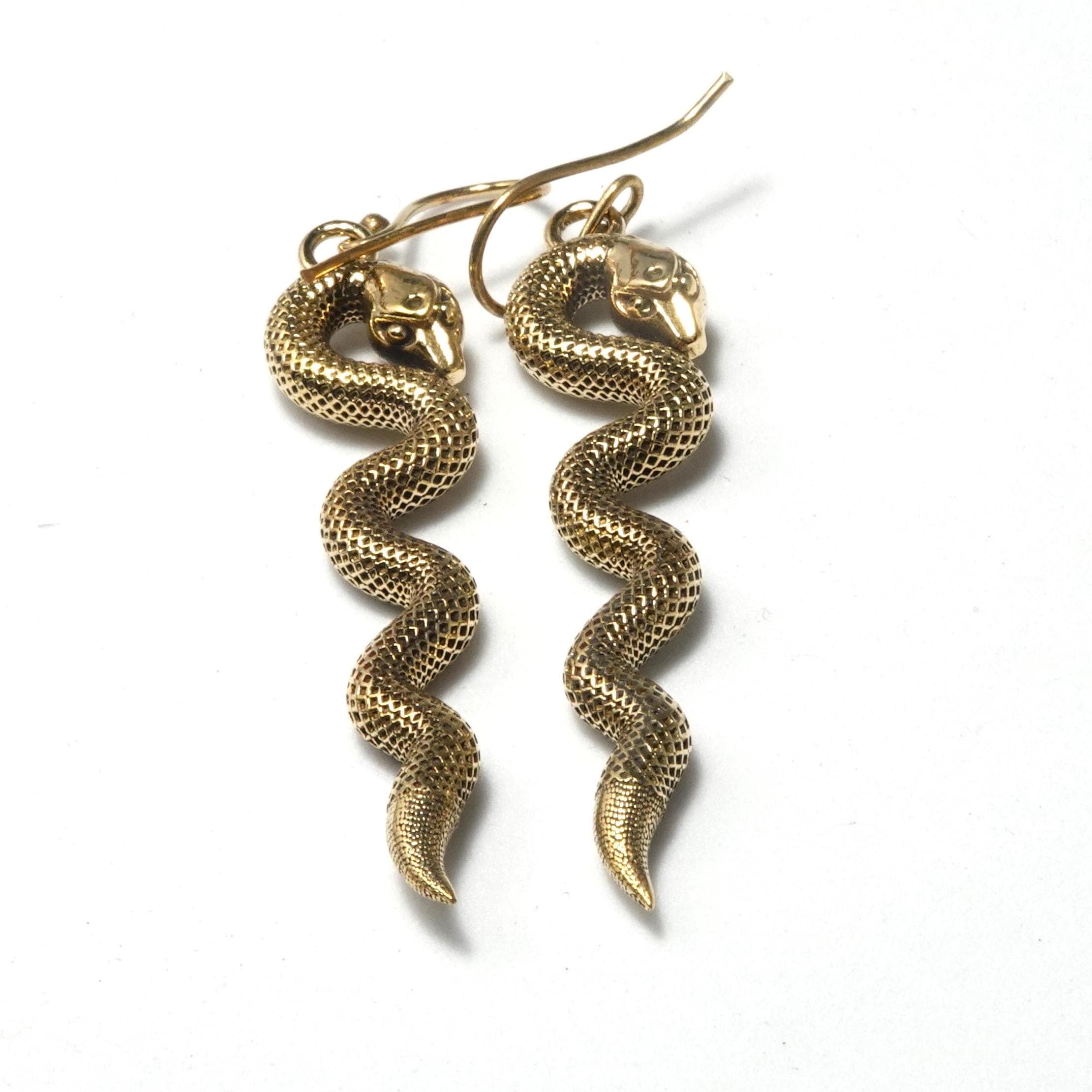 Brass Snake Dangle Earrings, Bohemian Statement Jewelry