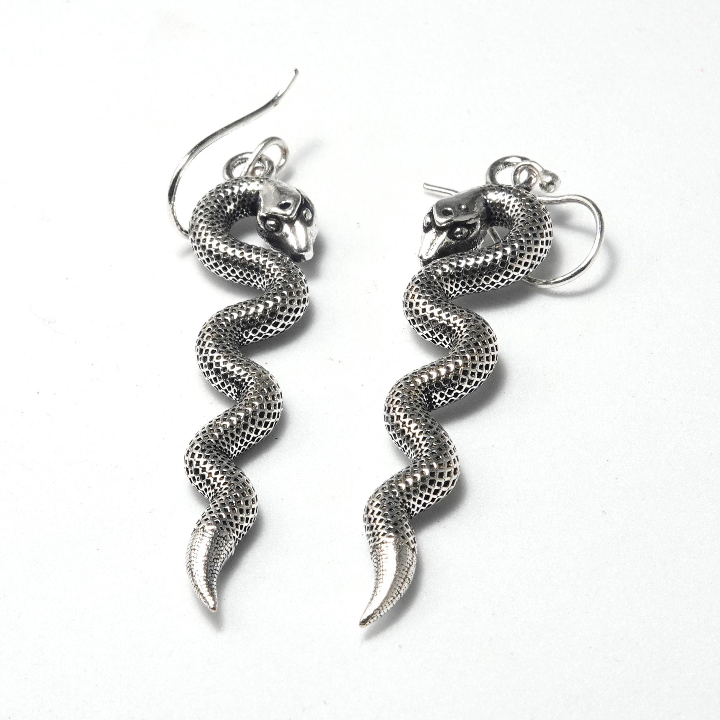 Brass Snake Dangle Earrings, Bohemian Statement Jewelry