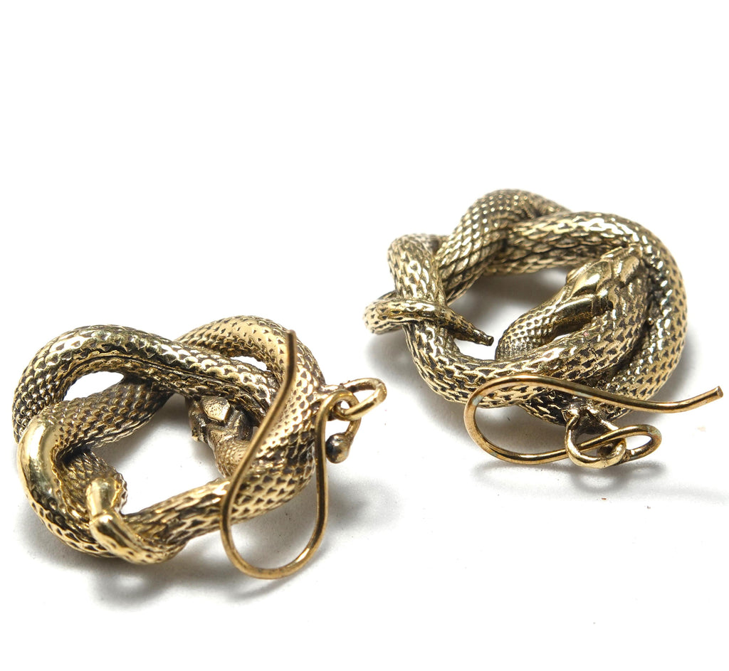 Brass Snake Earrings, Bohemian Jewelry, Handmade