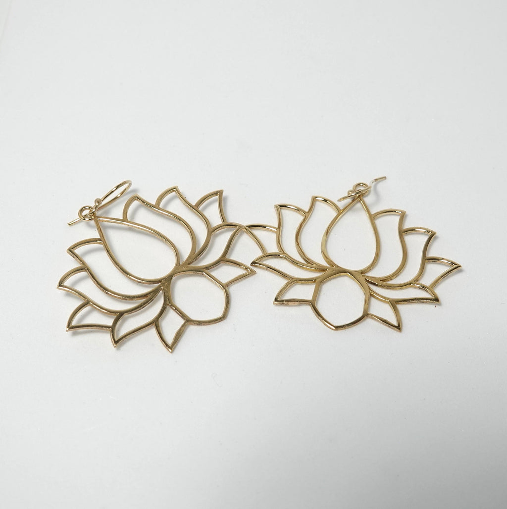 Handmade Brass Lotus Earrings, Bohemian Statement Jewelry