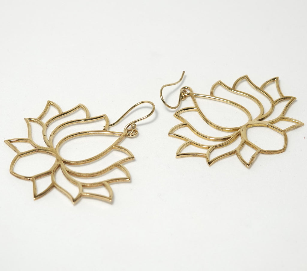 Handmade Brass Lotus Earrings, Bohemian Statement Jewelry
