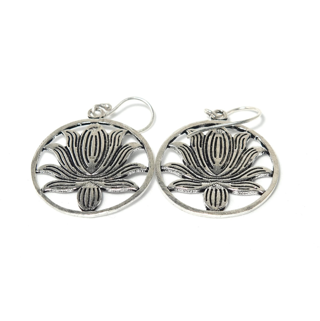 Bohemian Brass Lotus Flower Earrings, Handmade Mandala Jewelry