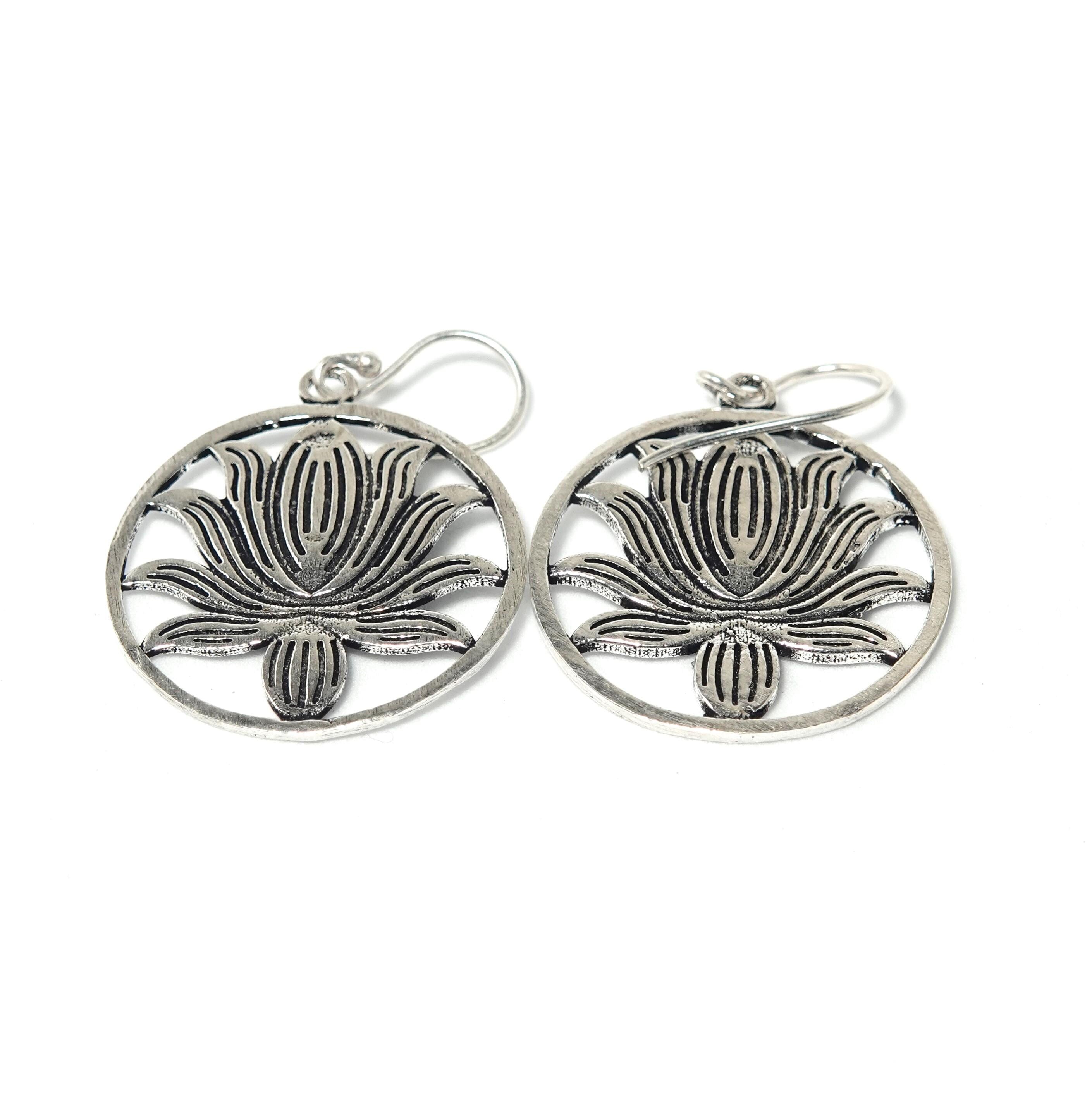 Bohemian Brass Lotus Flower Earrings, Handmade Mandala Jewelry