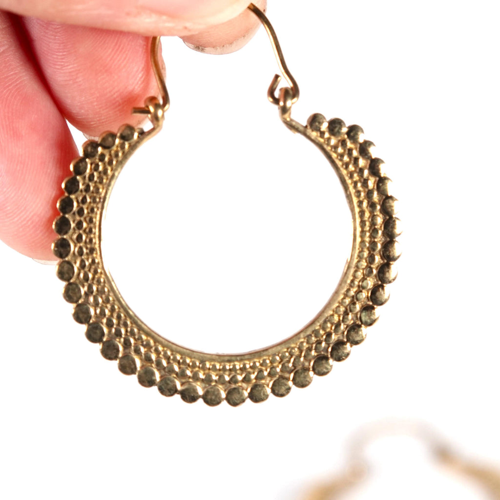 Boho Brass Hoop Earrings, Handmade Bohemian Jewelry