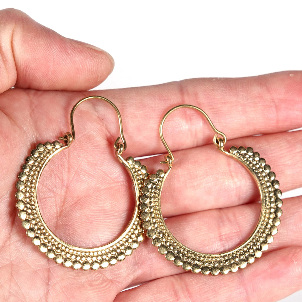Boho Brass Hoop Earrings, Handmade Bohemian Jewelry