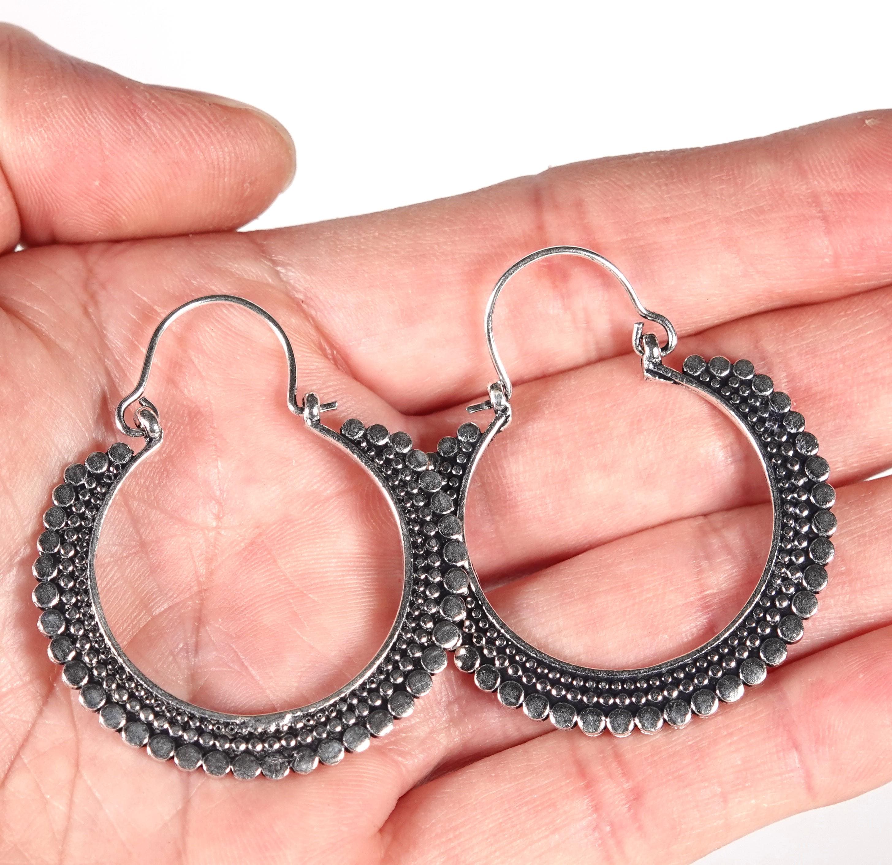 Boho Brass Hoop Earrings, Handmade Bohemian Jewelry