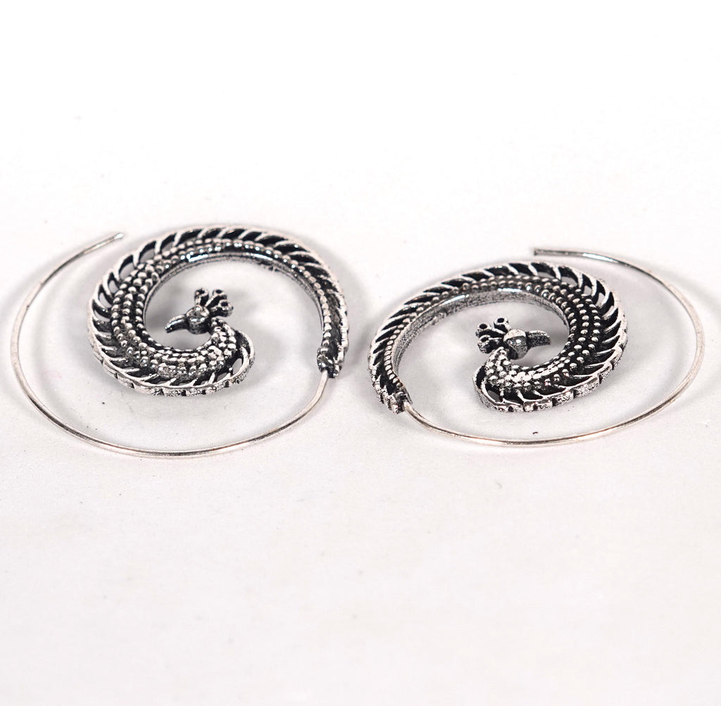 Bohemian Brass Peacock Earrings, Fringe Statement Jewelry