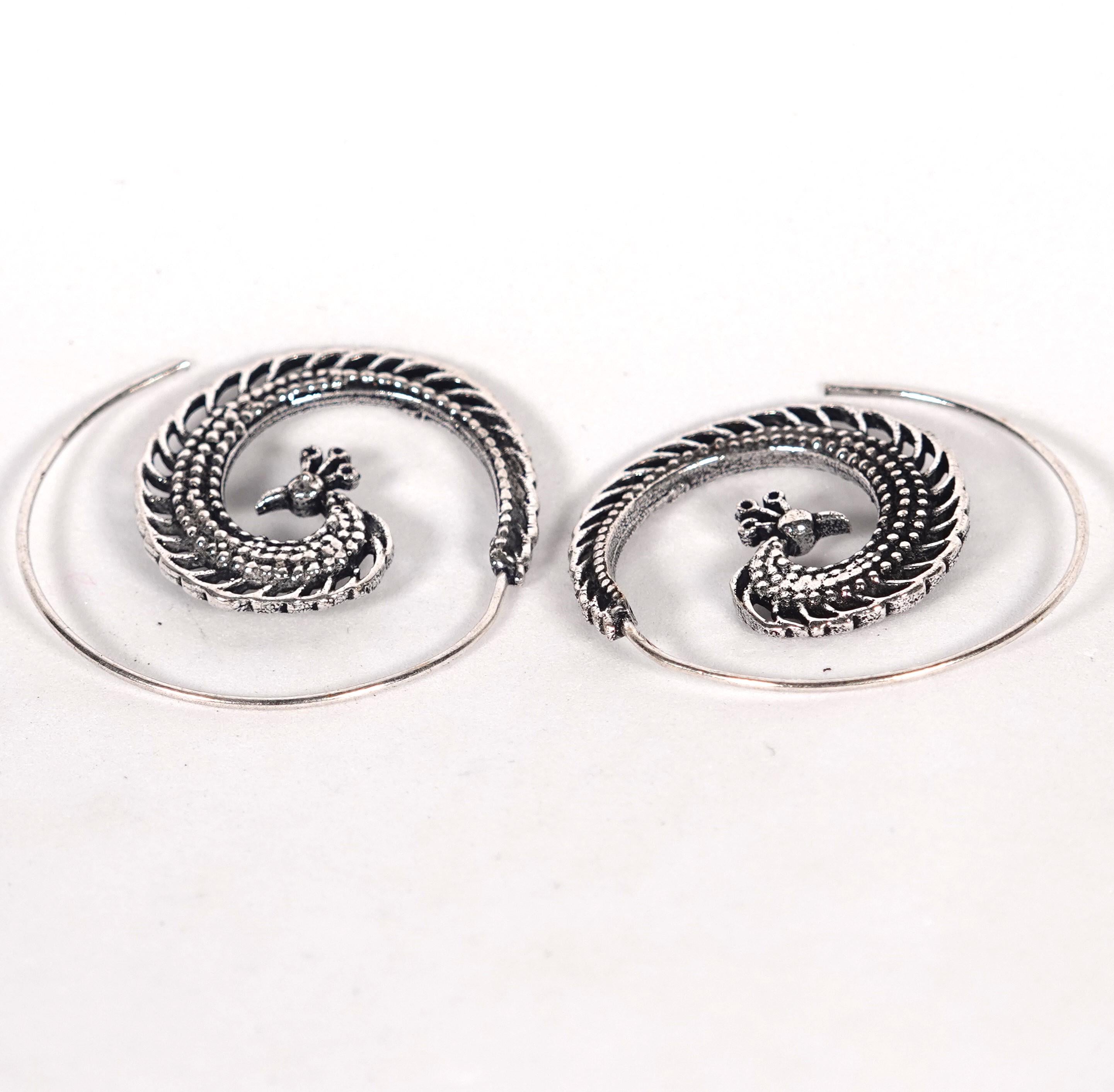 Bohemian Brass Peacock Earrings, Fringe Statement Jewelry