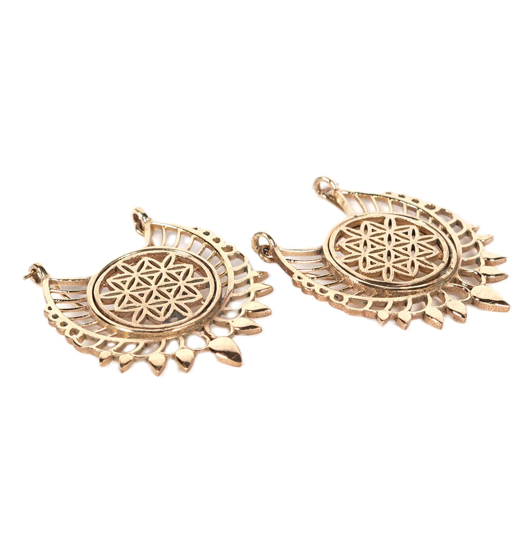 Bohemian Brass Flower of Life Earrings: Mandala Fringe Earrings