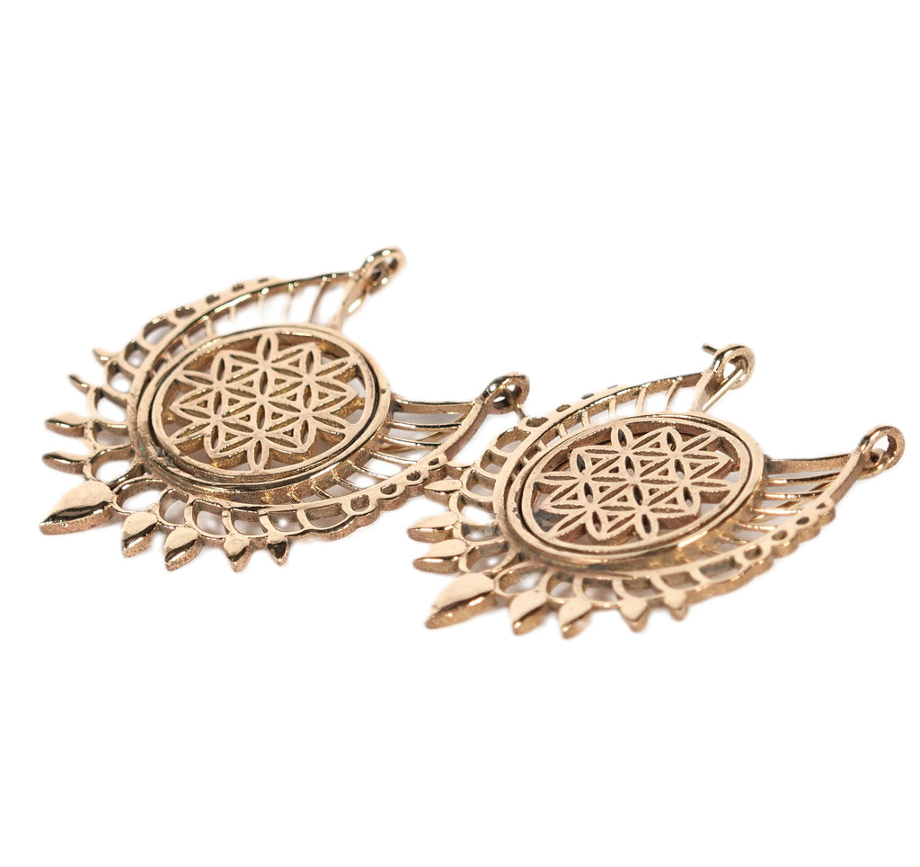 Bohemian Brass Flower of Life Earrings: Mandala Fringe Earrings