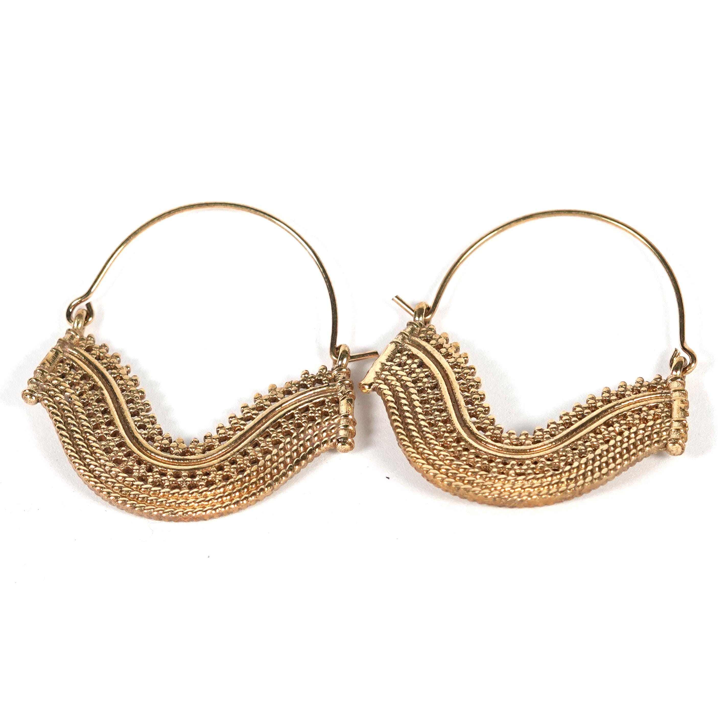 Boho Brass Hoop Earrings, Bohemian Mandala Jewelry