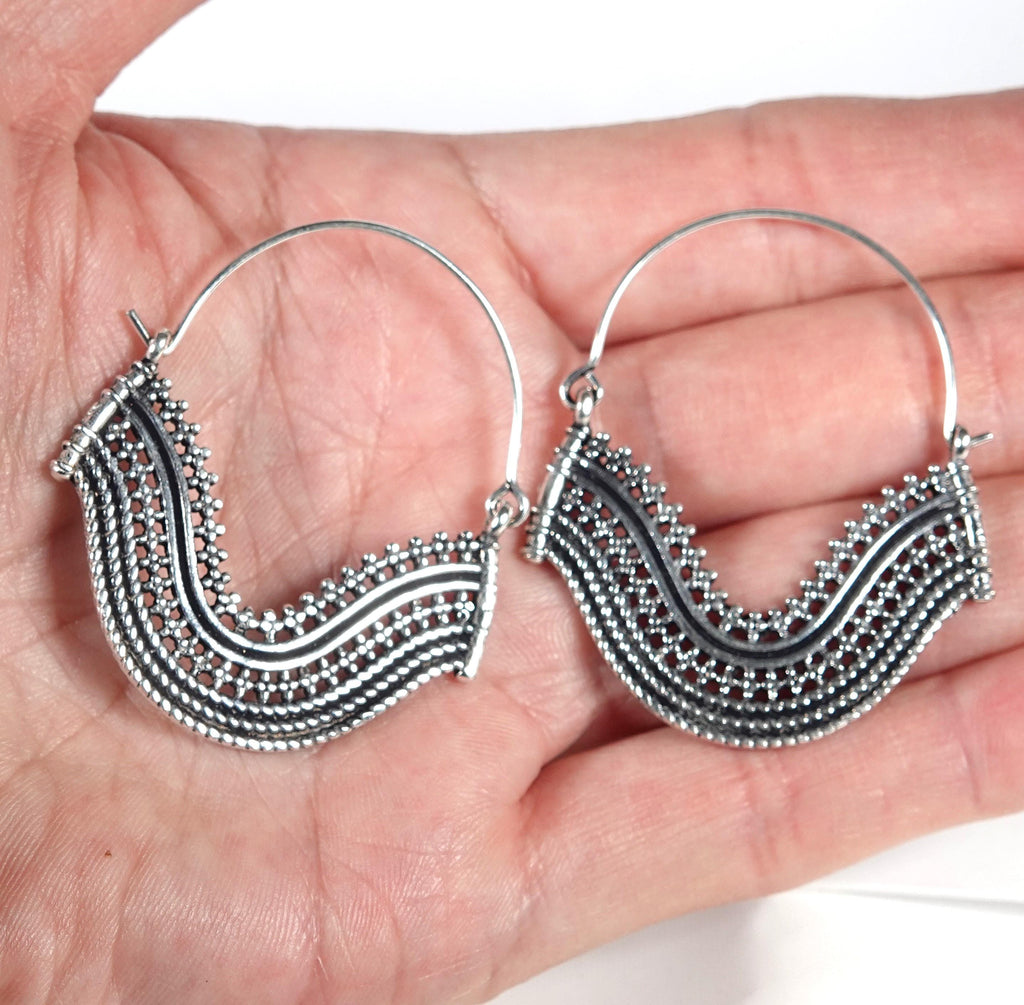 Boho Brass Hoop Earrings, Bohemian Mandala Jewelry
