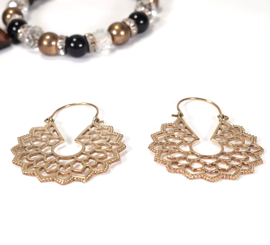 Handmade Brass Mandala Earrings, Bohemian Style
