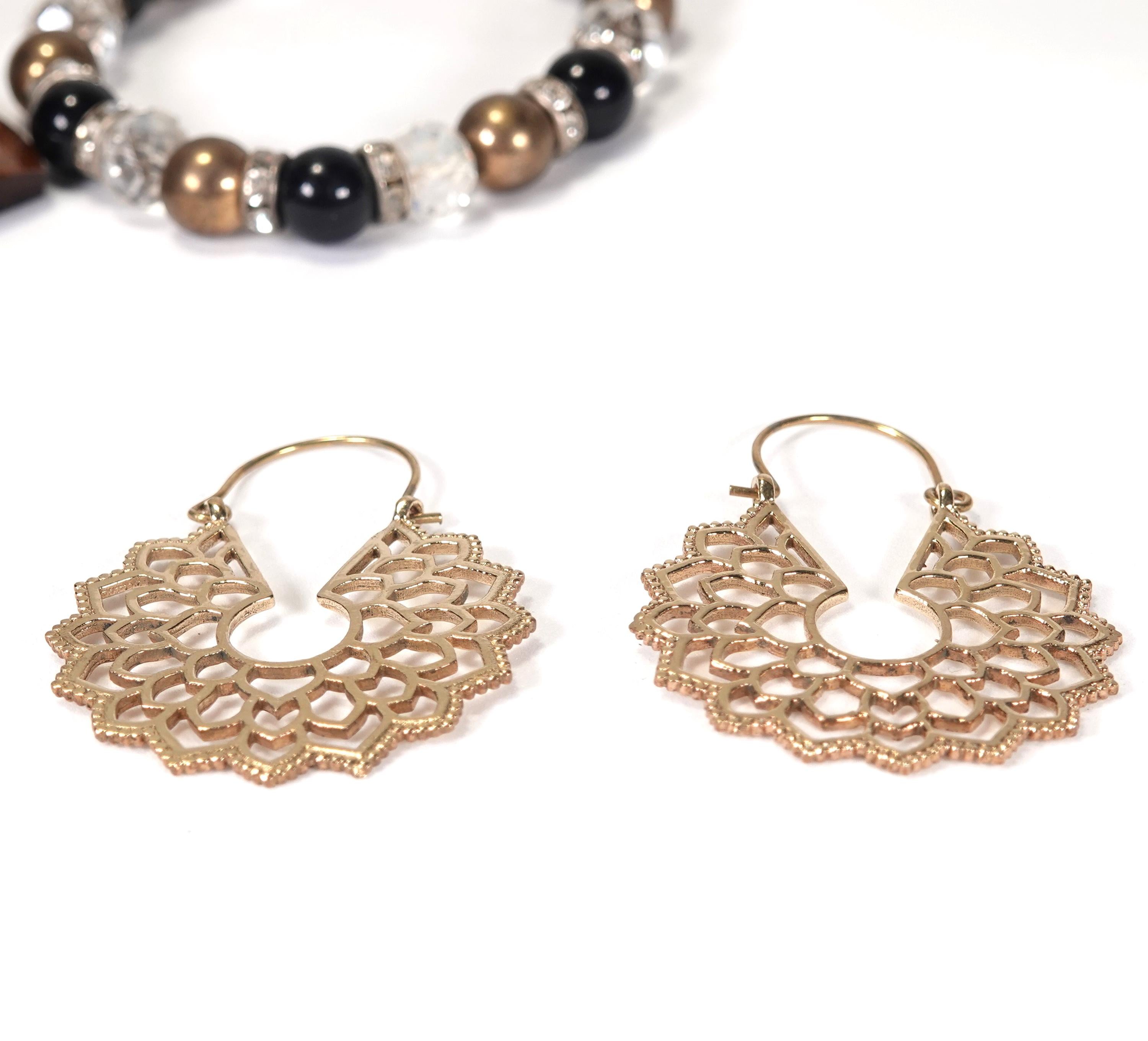 Handmade Brass Mandala Earrings, Bohemian Style