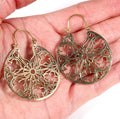 Boho Mandala Brass Earrings, Bohemian Statement Jewelry
