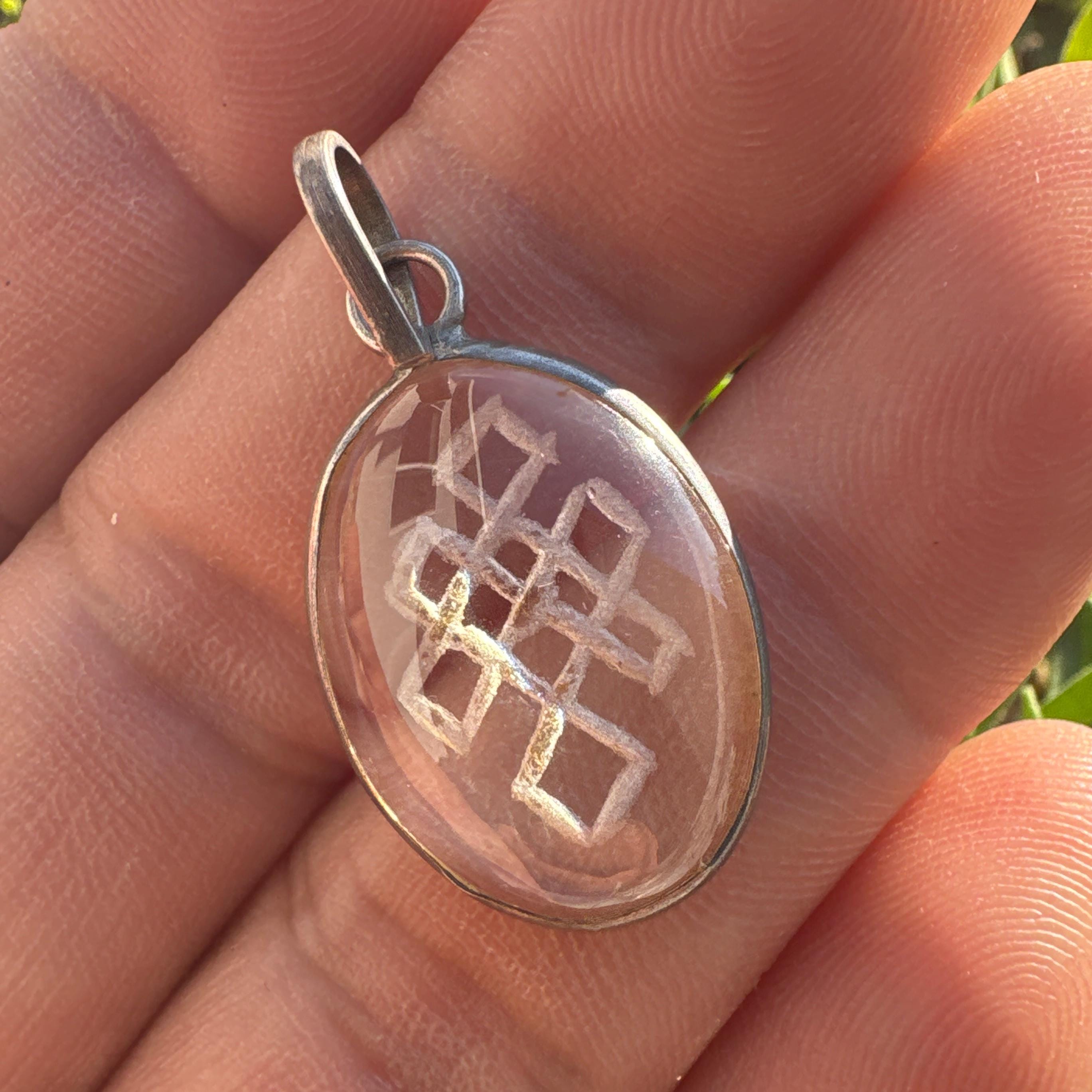 Silver Himalayan Crystal Pendant: Feng Shui Mystic Knot Charm