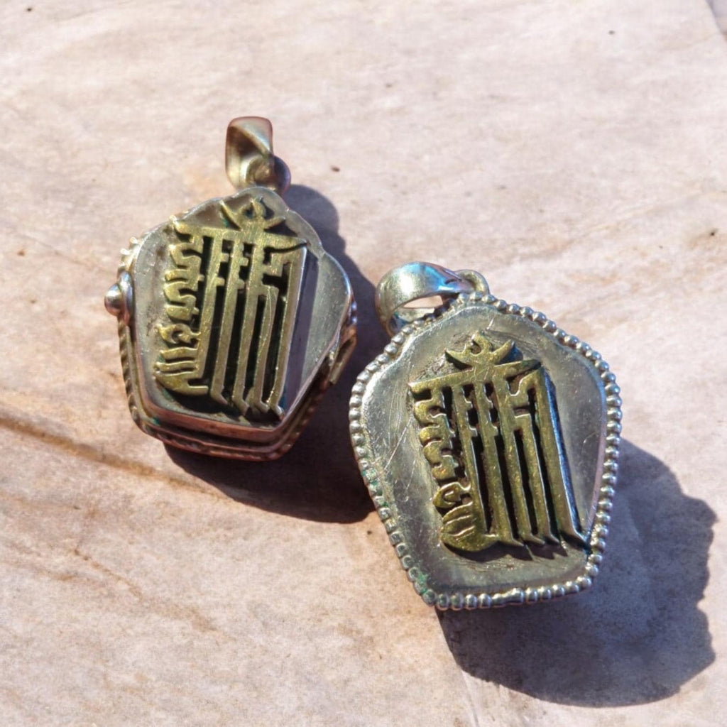 Silver Buddhist Ghau Pendant: Tibetan Mantra Amulet
