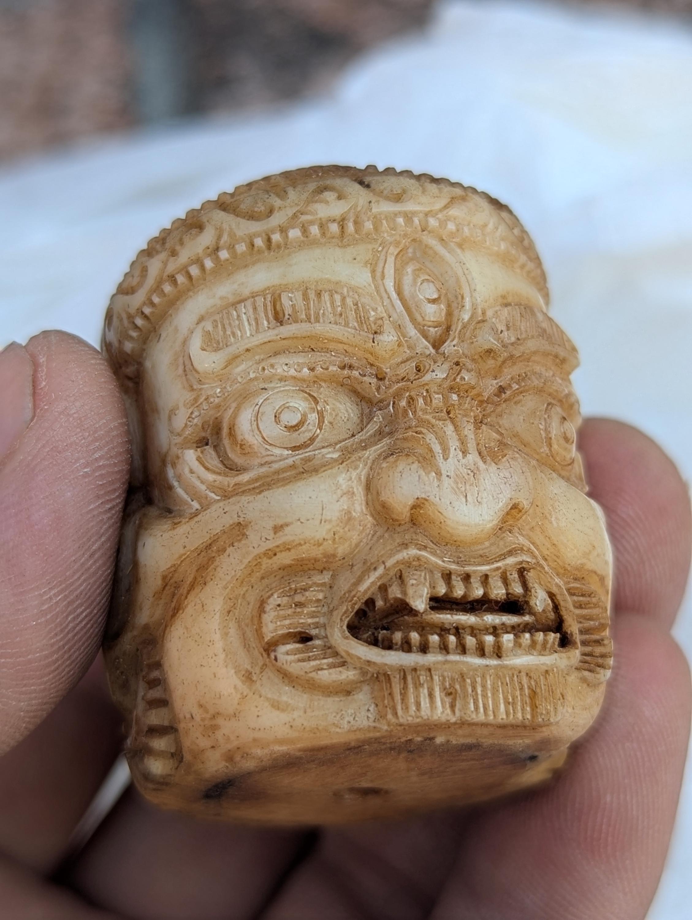 MaHakala deity Vintage Hand-Carved Yak Bone Skull Bead: Tibetan wrathful protector deity All handmade