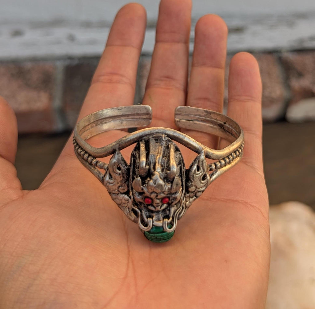 Vintage Tibetan Dragon Cuff Bracelet: Turquoise & Lapis Lazuli (CB-112)