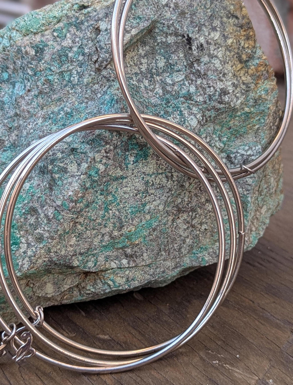 Set of 5 Skinny Sterling Silver Bangle Bracelets with Cat Charm
