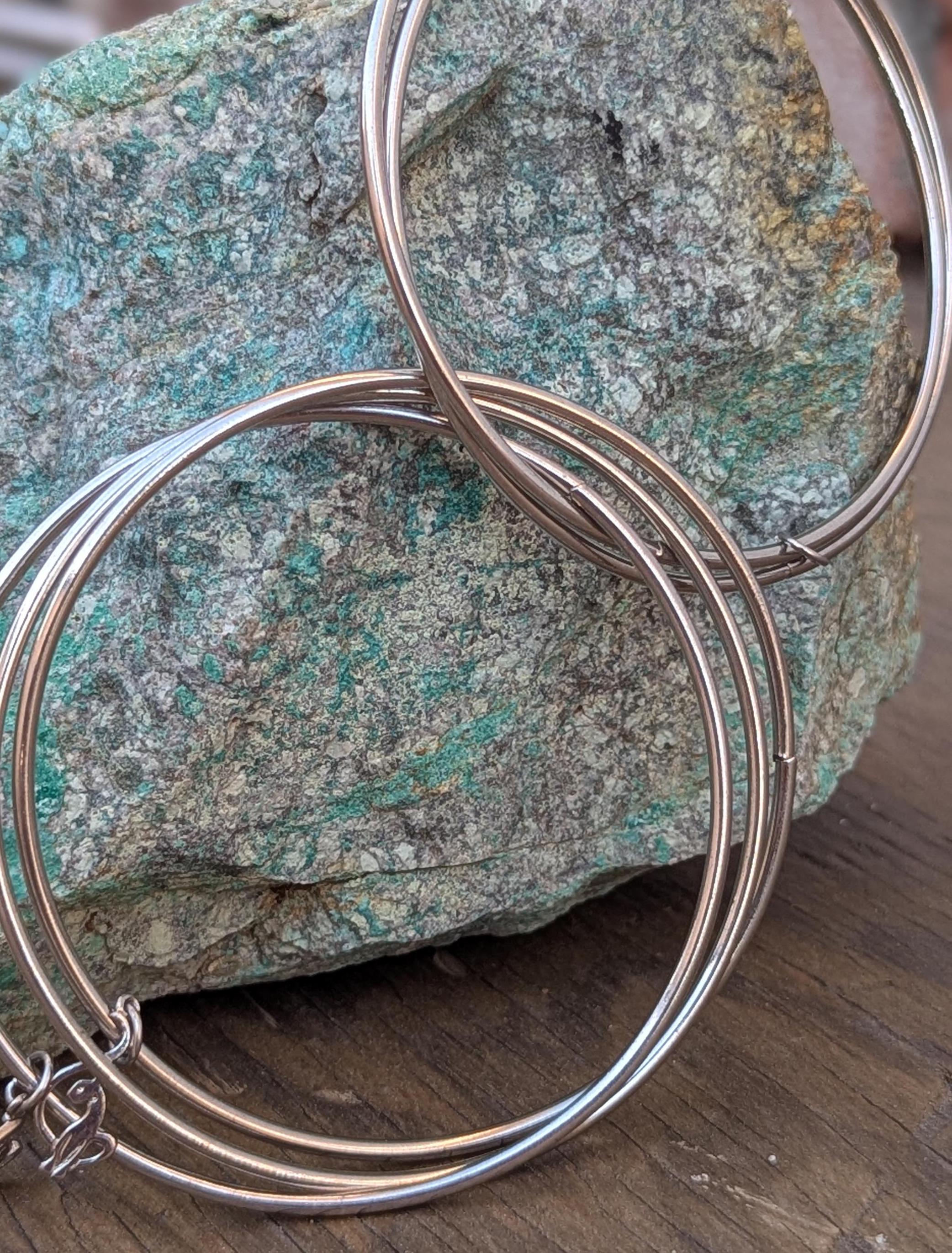 Set of 5 Skinny Sterling Silver Bangle Bracelets with Cat Charm
