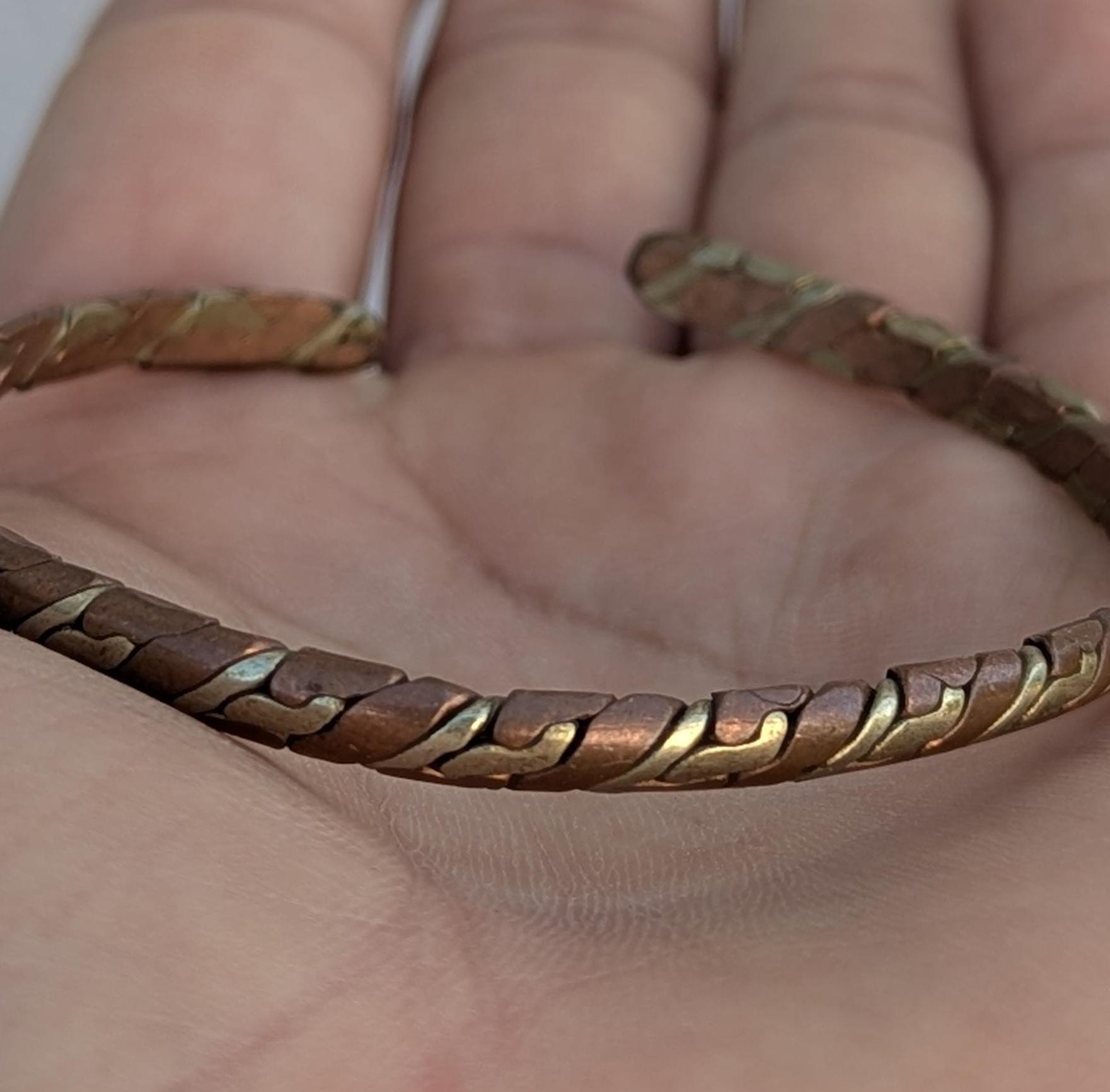 Vintage Copper & Brass Cuff Bracelets: Twisted Boho Gemstone Jewelry