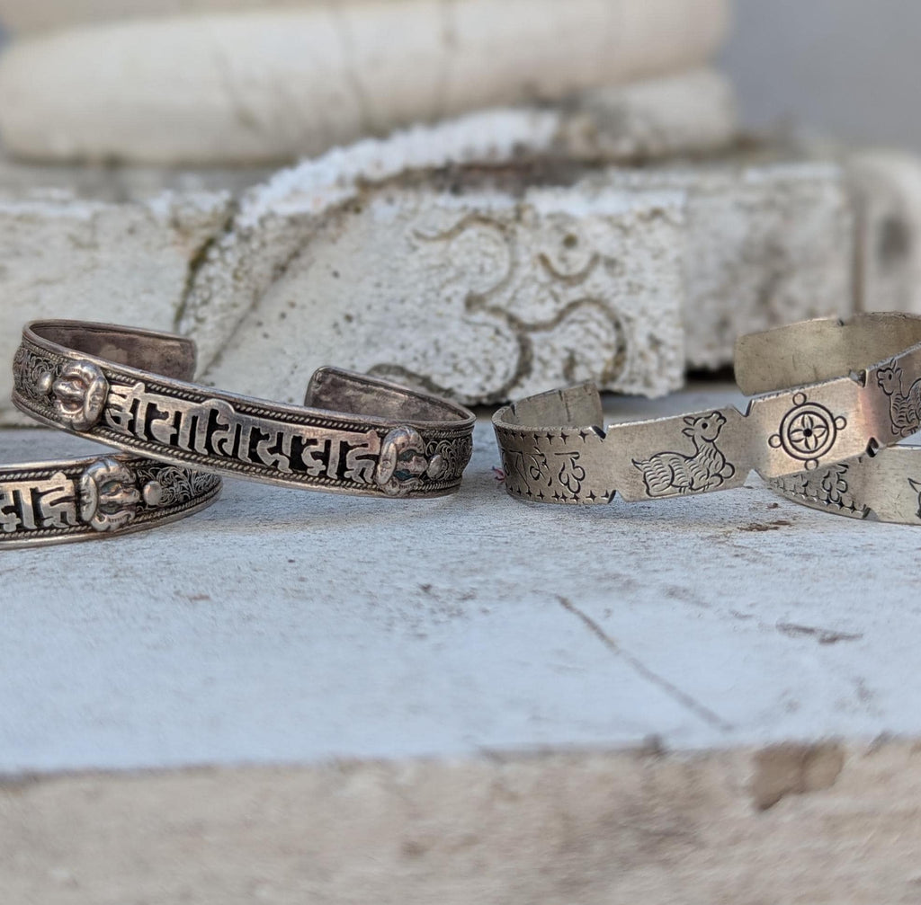 Engraved Silver Mantra Cuff Bracelet: Om Mani Padme Hum, Spiritual Jewelry (CB-121)