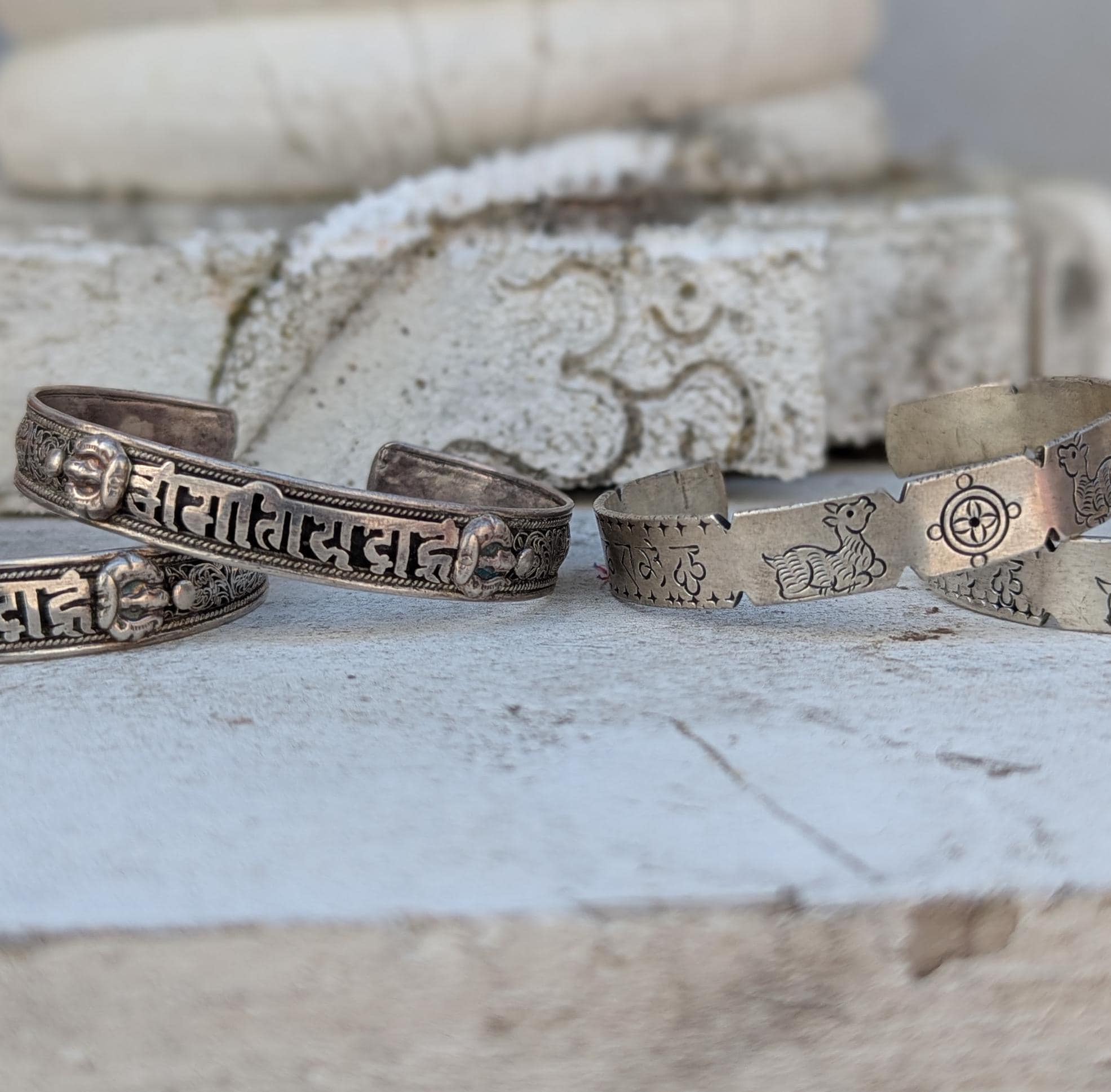 Engraved Silver Mantra Cuff Bracelet: Om Mani Padme Hum, Spiritual Jewelry (CB-121)