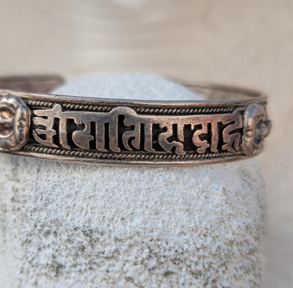 Engraved Silver Mantra Cuff Bracelet: Om Mani Padme Hum, Spiritual Jewelry (CB-121)