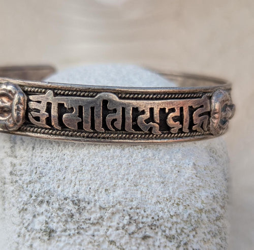 Engraved Silver Mantra Cuff Bracelet: Om Mani Padme Hum, Spiritual Jewelry (CB-121)