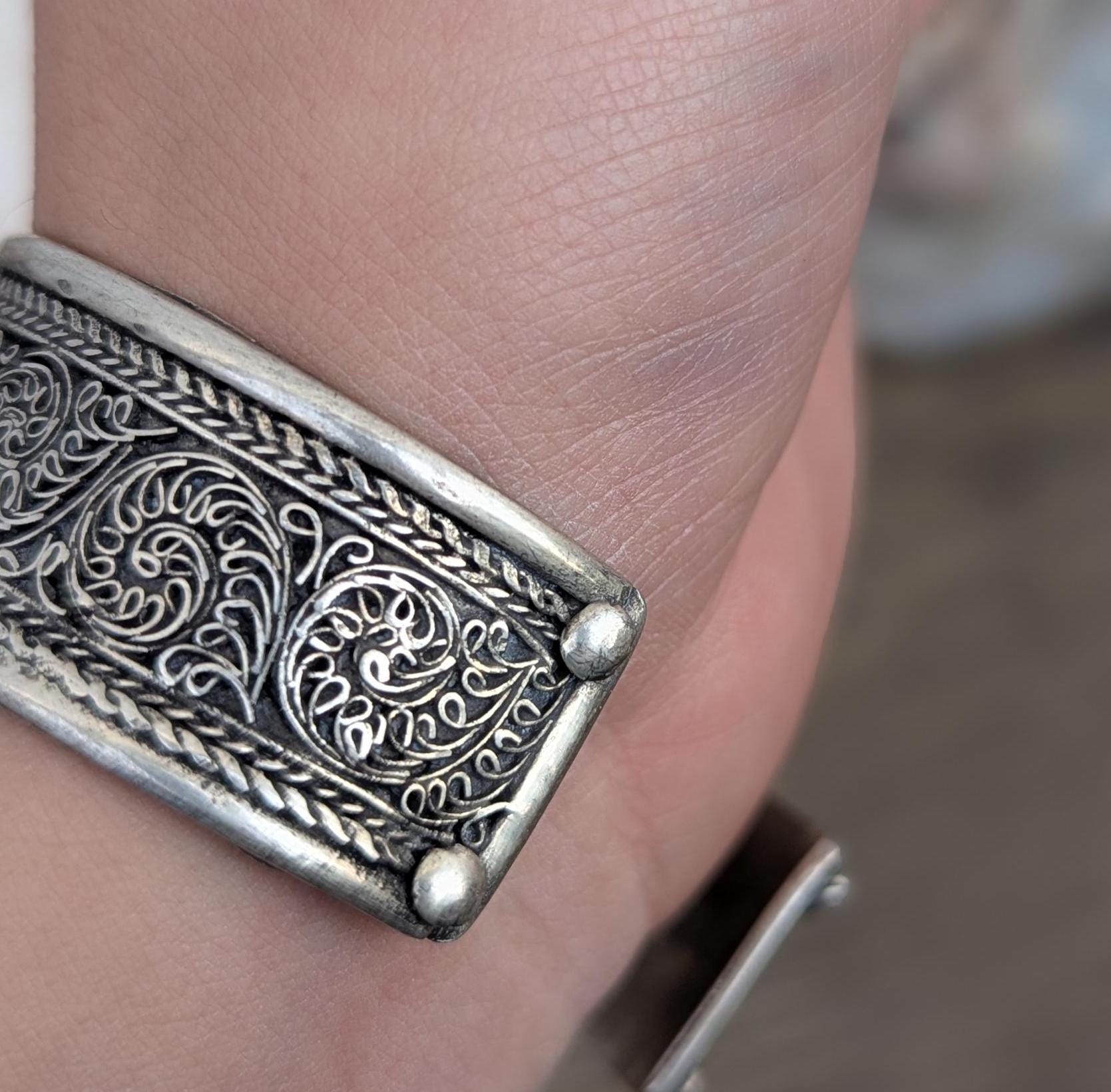 Vintage Tibetan Cuff Bracelet Set: Turquoise & Lapis Lazuli, Adjustable Silver Cuffs