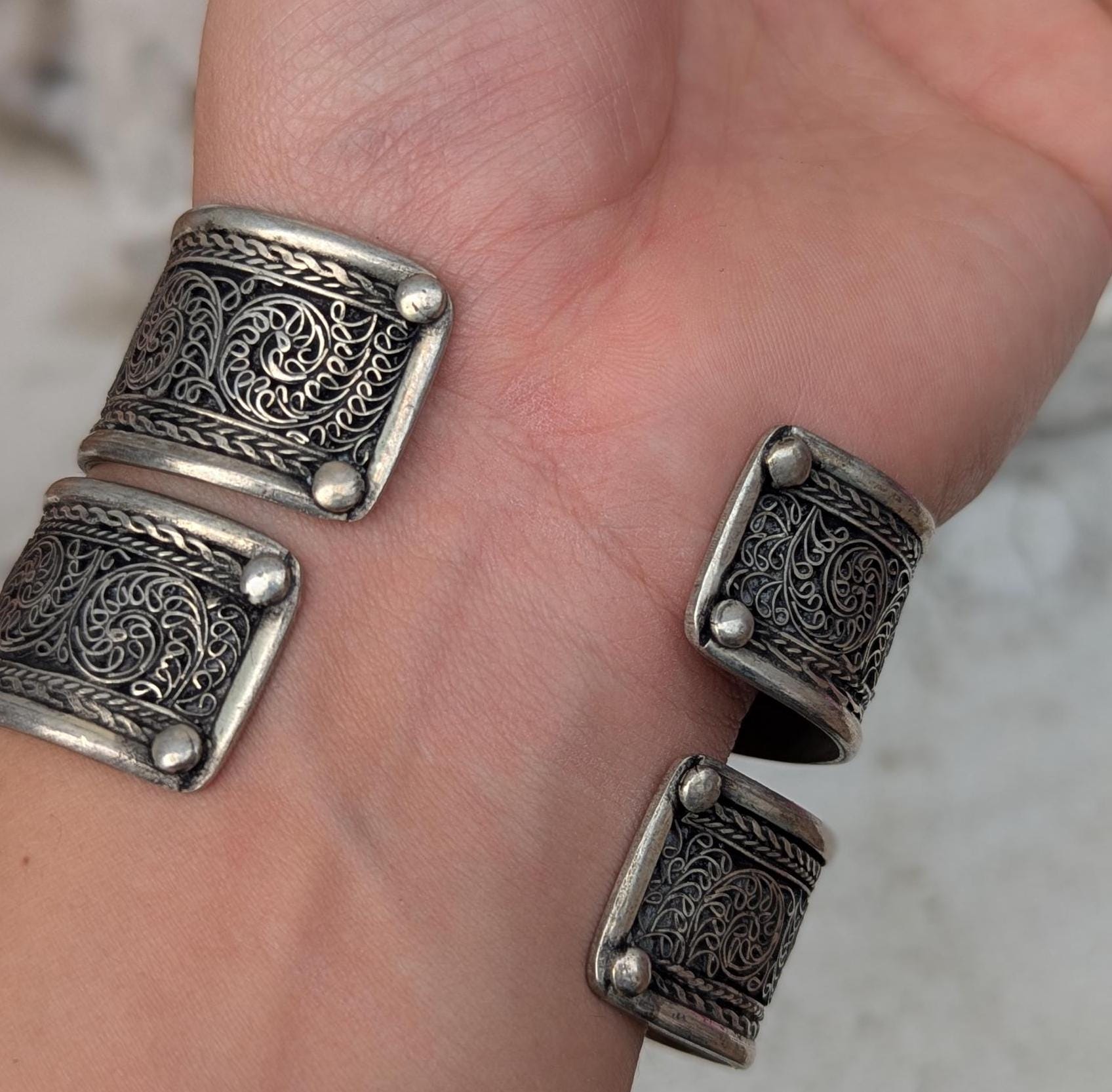 Vintage Tibetan Cuff Bracelets: Turquoise, Emerald, Moonstone Gemstone Jewelry Set