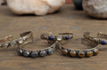 Handcrafted Tibetan Silver Cuff Bracelet: Lapis Lazuli, Moonstone, Tiger's Eye