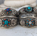 Handcrafted Tibetan Silver Cuff Bracelets – Dragon & Dorjee Gemstone Set cb133