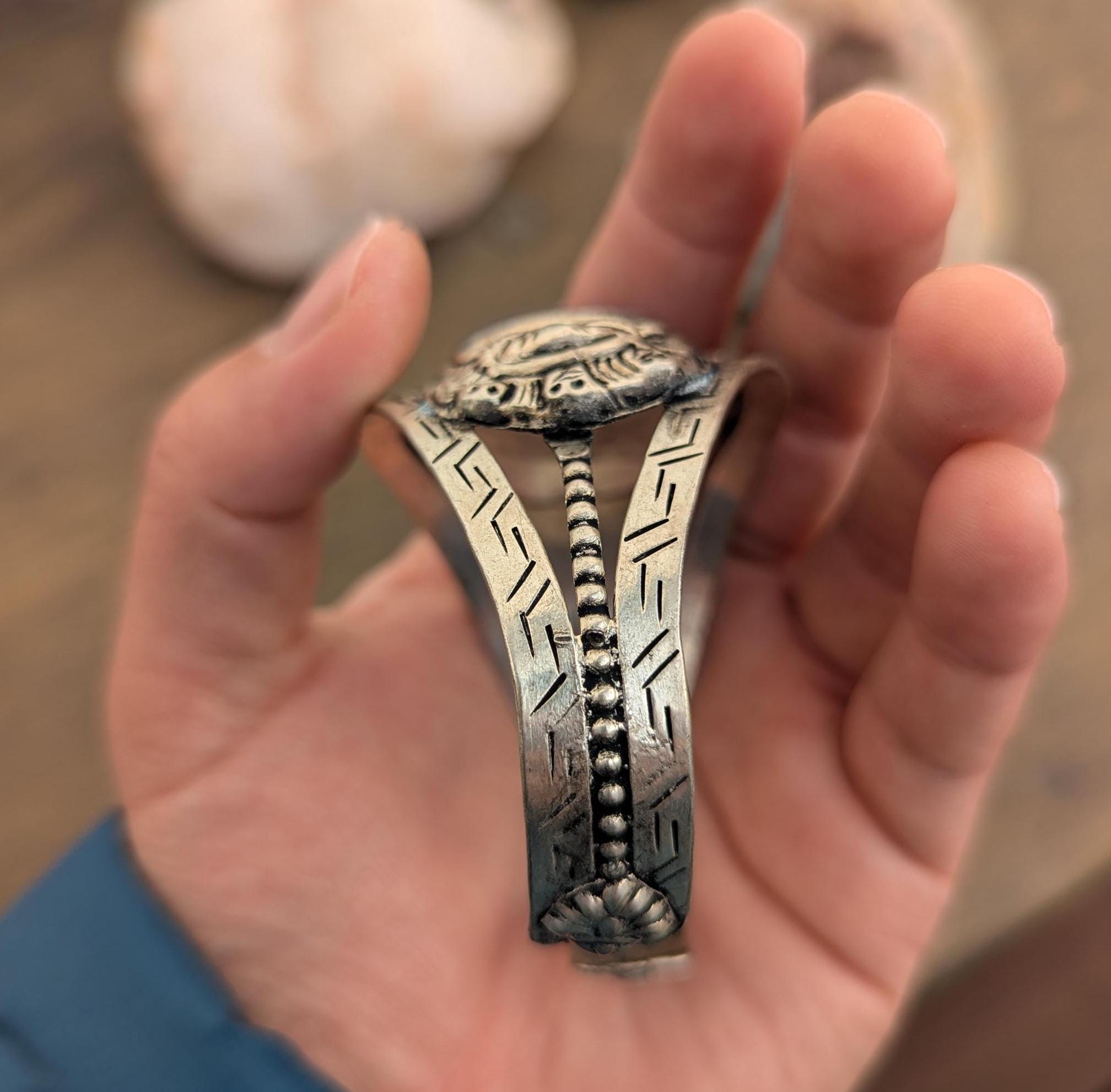 Vintage Tibetan Silver Cuff Bracelet with Dragon Motif—Two Variants: Malachite & Lapis Lazuli (cb-134)