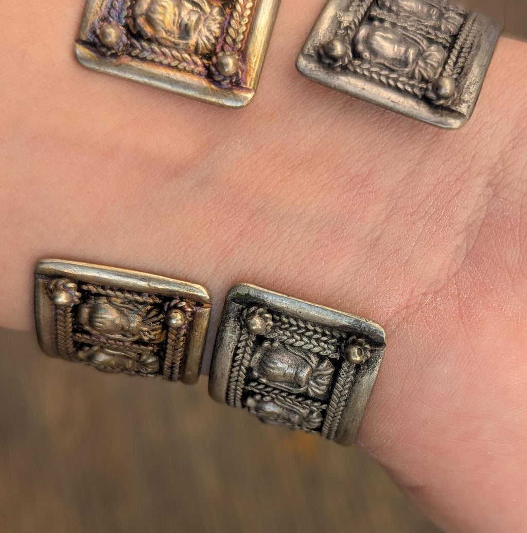 Vintage Silver Tibetan Cuff Bracelet with Buddhist flower Vase Motif (cb-135)
