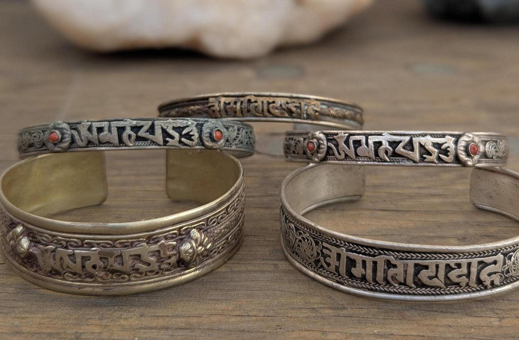 Handcrafted Silver Mantra Cuff Bracelet: Tibetan Spiritual Jewelry CB-136