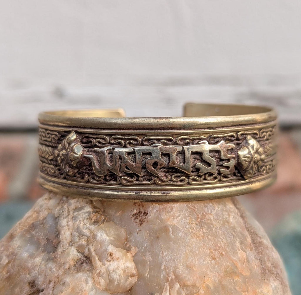 Handcrafted Silver Mantra Cuff Bracelet: Tibetan Spiritual Jewelry CB-136