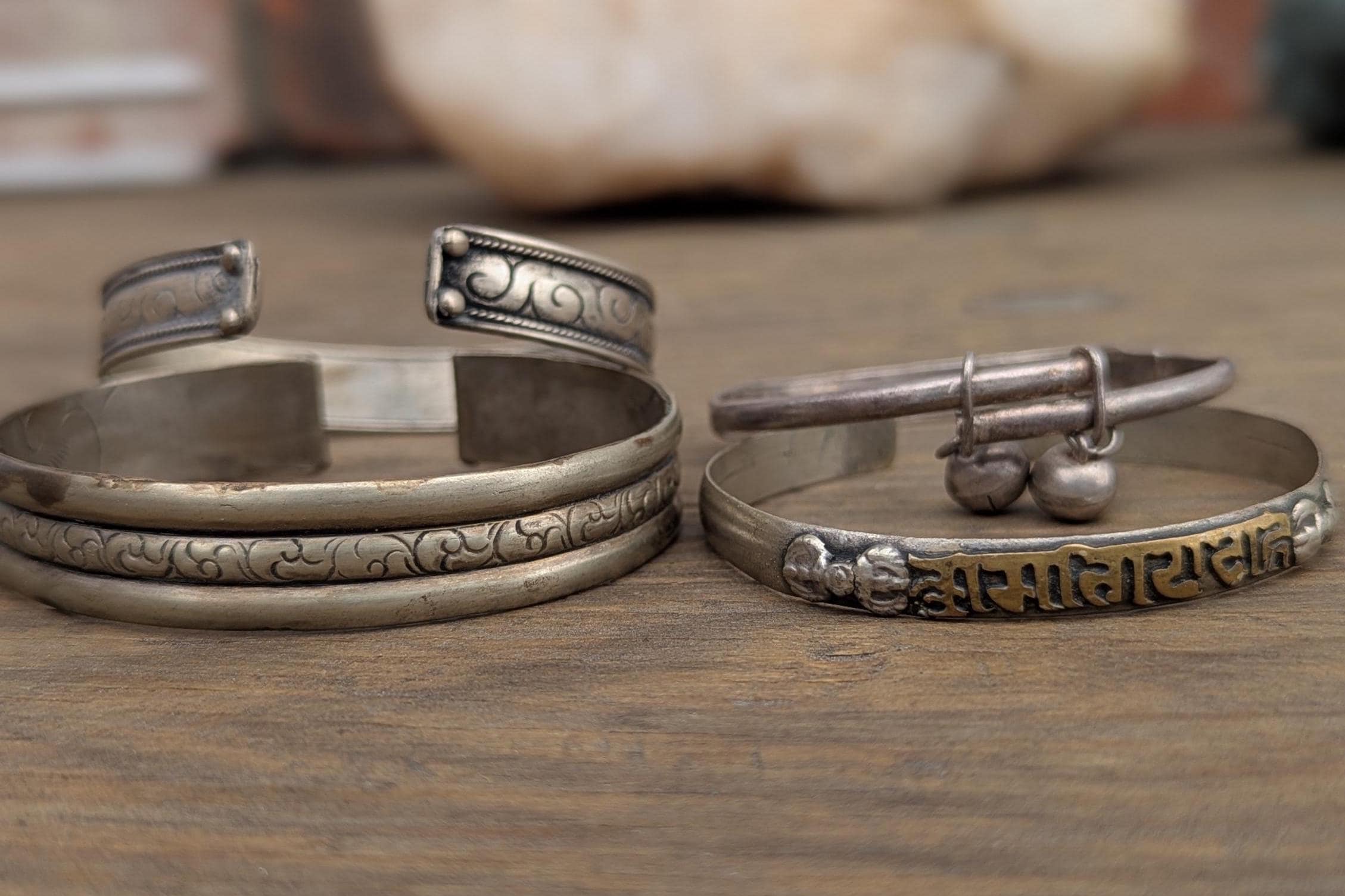 Handcrafted Tibetan Cuff Bracelet Set: Silver Wind & Mantra Jewelry cb-140