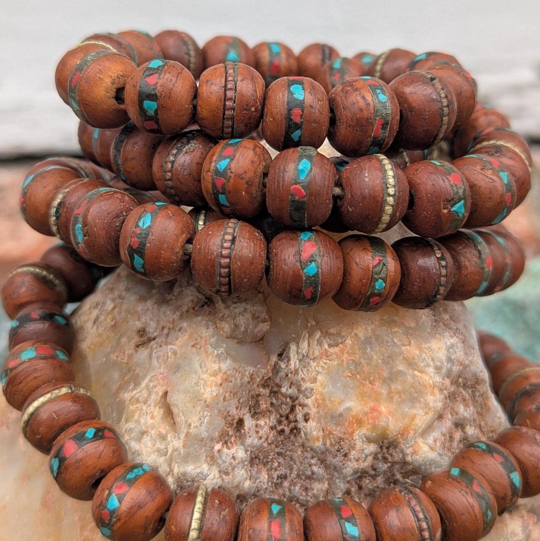 Handcrafted Bodhi Seed Mala: Tibetan Meditation Necklace with Turquoise & Coral