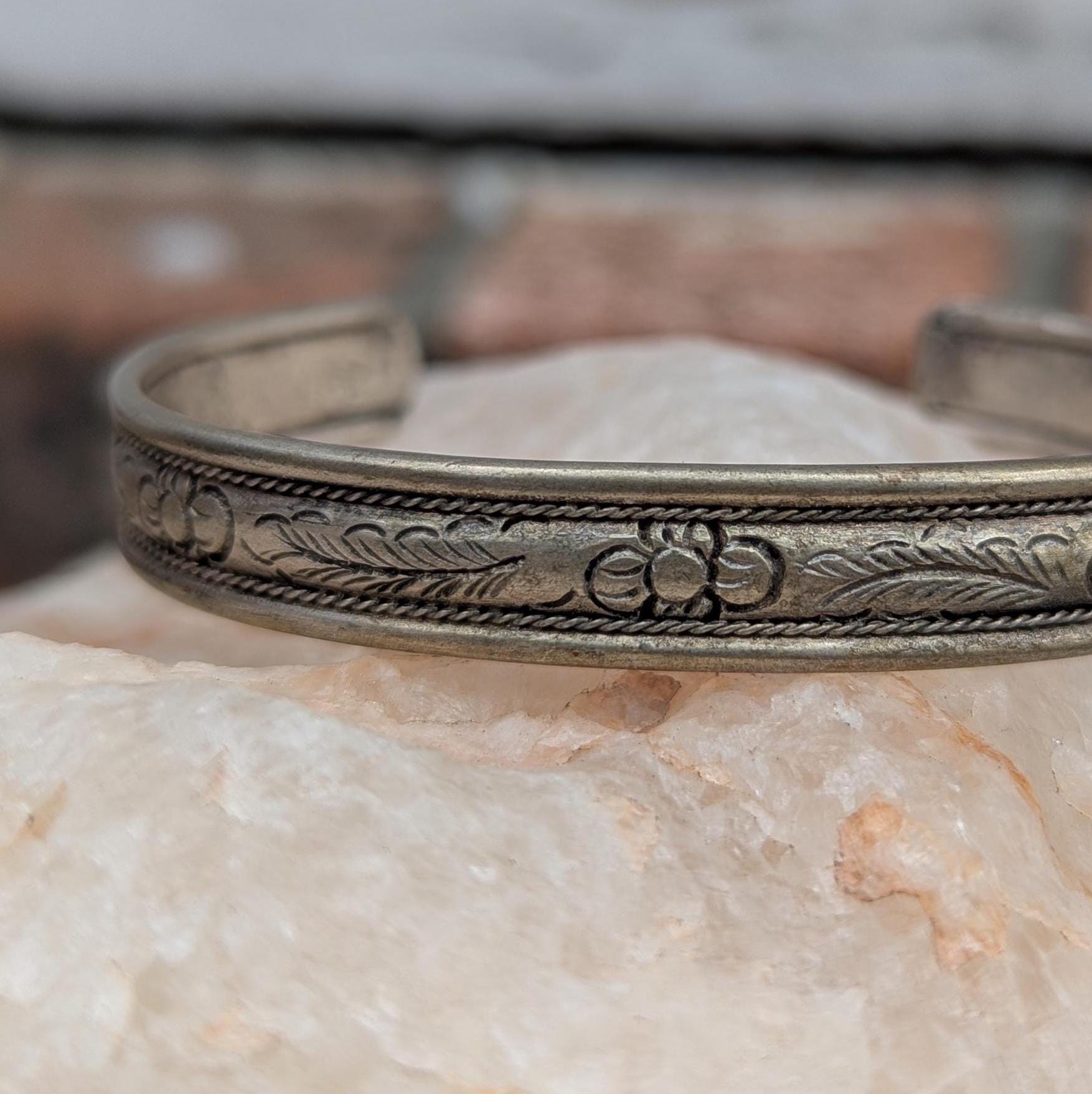 Vintage Silver Cuff Bracelet Set: Handcrafted Boho Jewelry