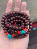 Bodhi Seed Tibetan Beads Mala with Turquoise & Coral Stones - Meditation Necklace ( bm-109)