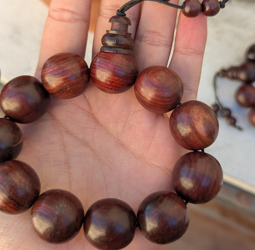 Handcrafted Red Sandalwood Wrist Mala: Tibetan Meditation Beads (BM18)