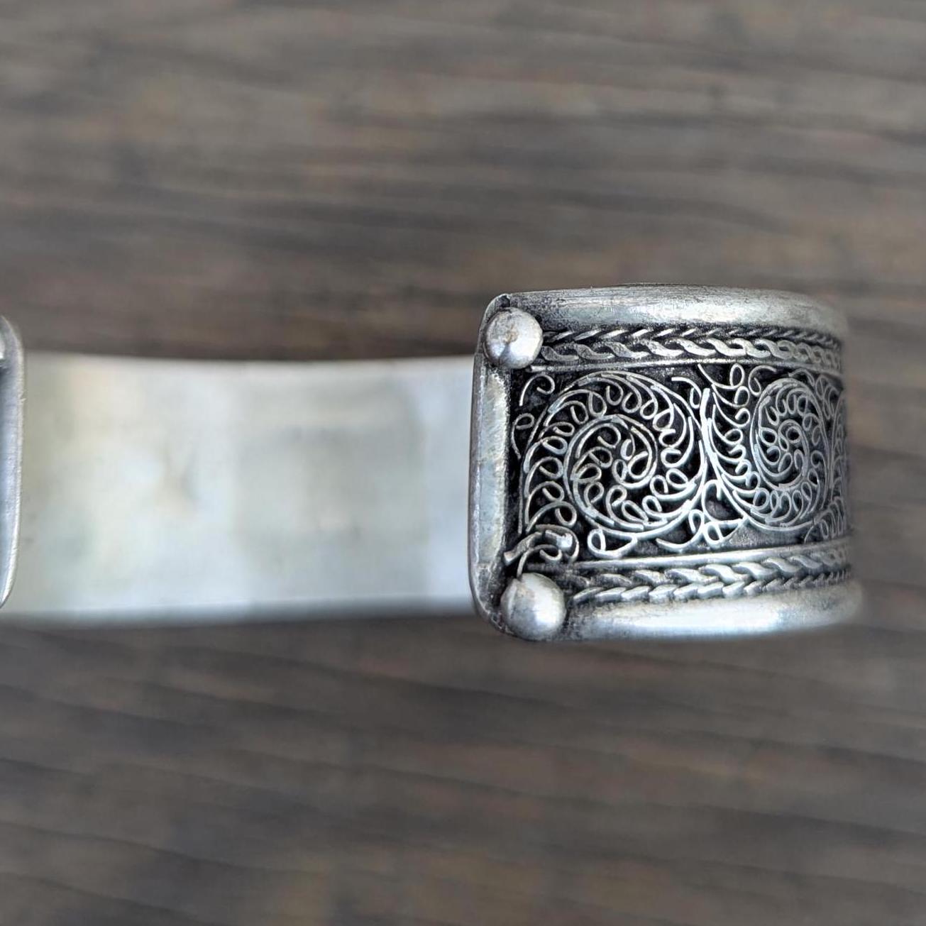 Vintage Tibetan Cuff Bracelet Set: Turquoise & Lapis Lazuli, Adjustable Silver Cuffs