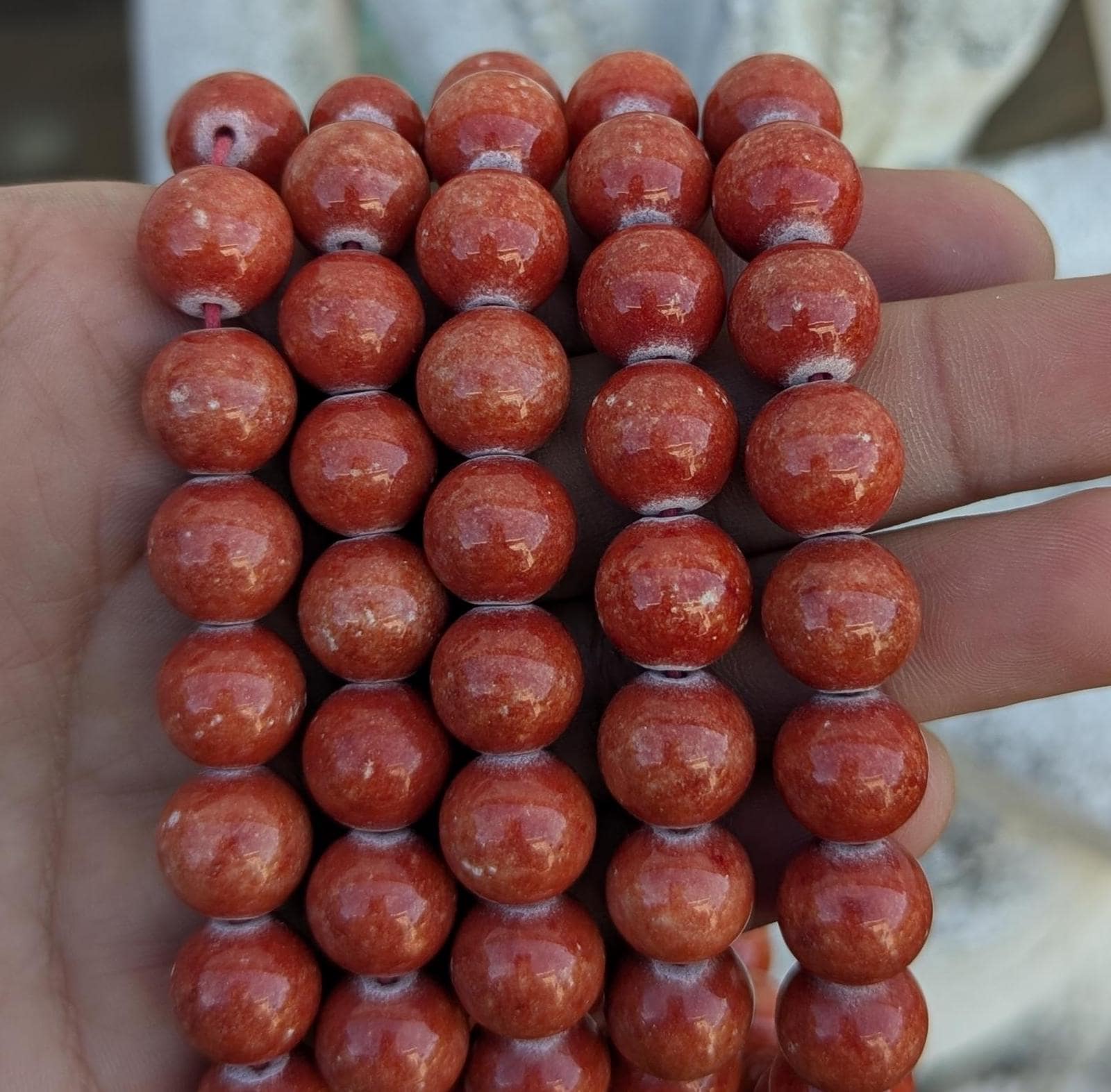 Vintage Tibetan Buddhist coral glass beads mala—Handcrafted Meditation Necklace (bm-114)