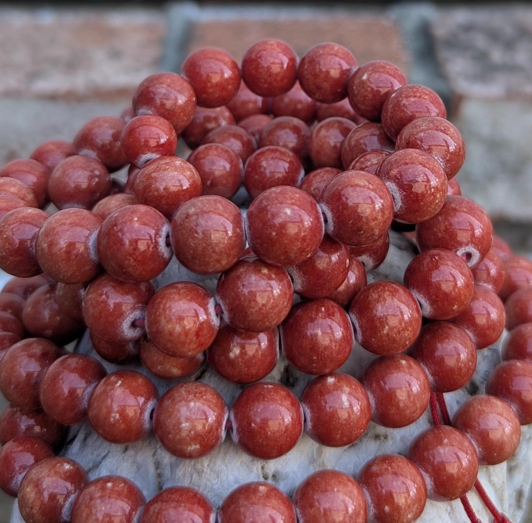 Vintage Tibetan Buddhist coral glass beads mala—Handcrafted Meditation Necklace (bm-114)