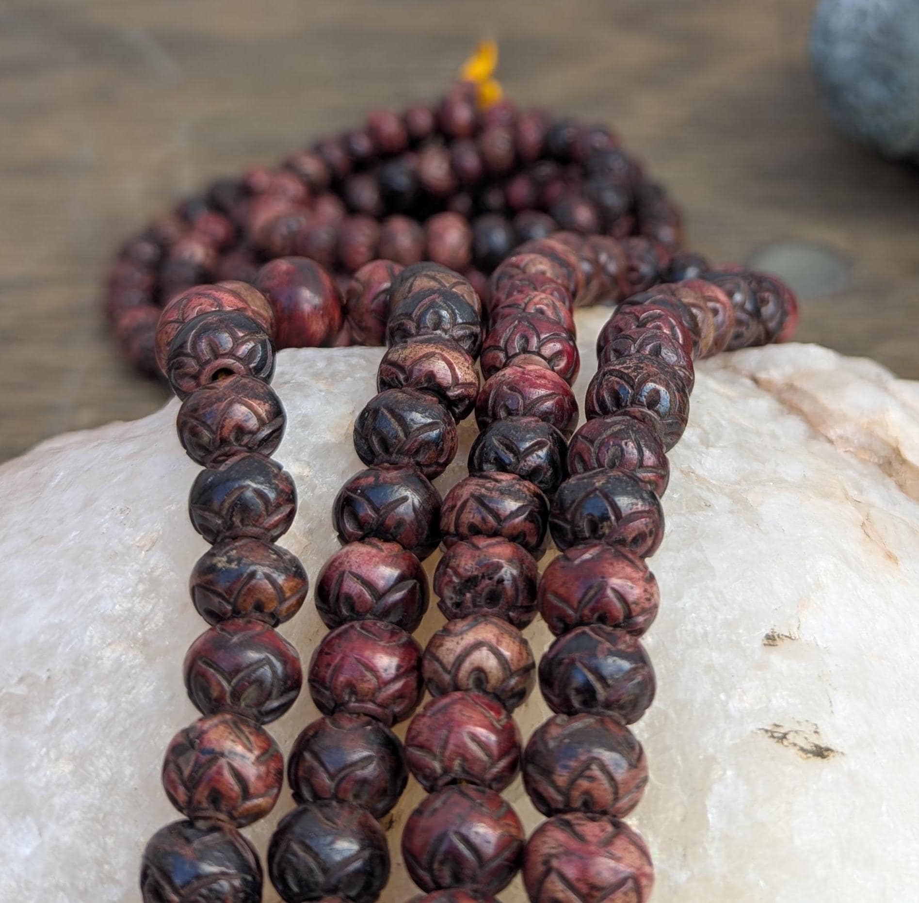 Handcrafted Yak Bone Mala: Tibetan Buddhist Lotus Prayer Beads
